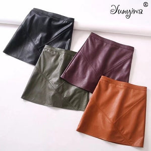 Yuuyiwa A-Line Above Knee Mini Women Pu Faux Leather Skirts Plus Size Jupe Femme Faldas Mujer