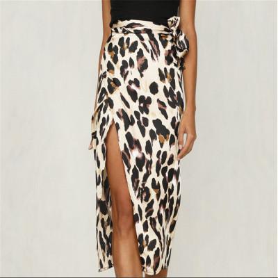 Sexy Wild Leopard Wrap Waist Spring Skirt For Women Faldas Mujer Moda 2019 Spring Slim Split Long Skirt