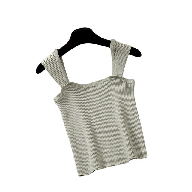 Sexy Knitted Tops Women Tank Top Crop Sleeveless Cropped Vest Slim Knitted Tank Top High Elastic Camis