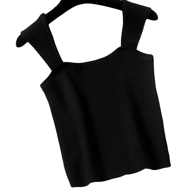 Sexy Knitted Tops Women Tank Top Crop Sleeveless Cropped Vest Slim Knitted Tank Top High Elastic Camis