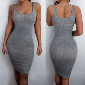 Fashion Solid Color Cotton Strap Dresses Women Sexy Dress Hip Spaghetti Summer Ladies Gray Elegant Dress Backless U Shape