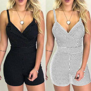 Womens Summer Striped Jumpsuit Shorts Romper Tie Waist Playsuit Holiday Clothes