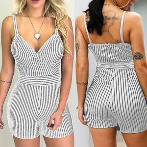 Womens Summer Striped Jumpsuit Shorts Romper Tie Waist Playsuit Holiday Clothes